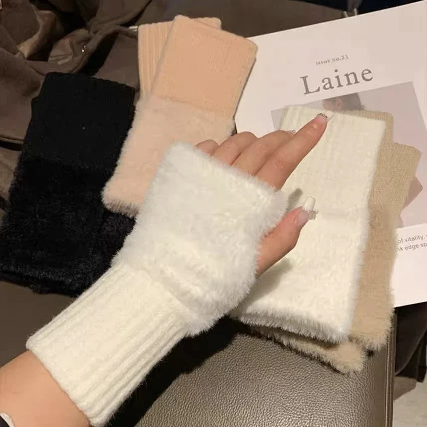 Women'S Luxury Plush Fleece-Lined Winter Gloves - Thick Warm Half-Finger Gloves with Elastic Cuffs Winter Gloves For Women