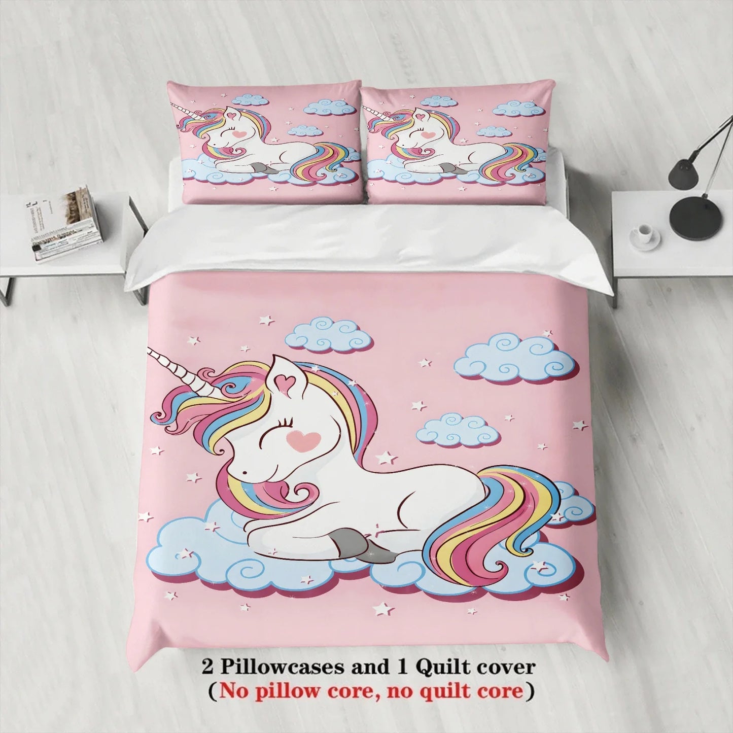 Cute Rainbow Unicorn Duvet Cover Set Pink Cloud Star Bedding For Kids Girls Bedroom Twin Queen King Size With 2 Pillowcases