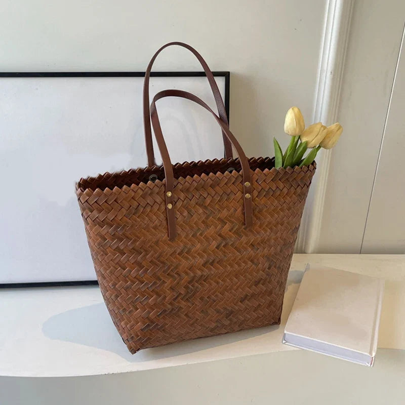 Summer Large Capacity Handbag Totes | Rattan Handmade Straw Shoulder Bags for Women (Travel Seaside Beach Bag - Bolsa Feminina)