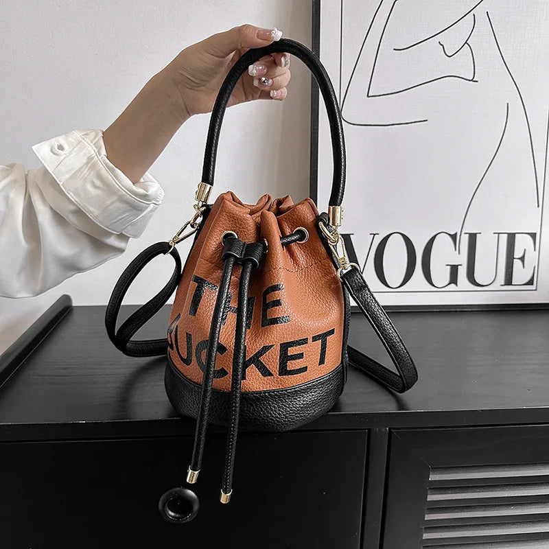 Women's Bucket Bag | PU Drawstring Shoulder and Crossbody Handbag