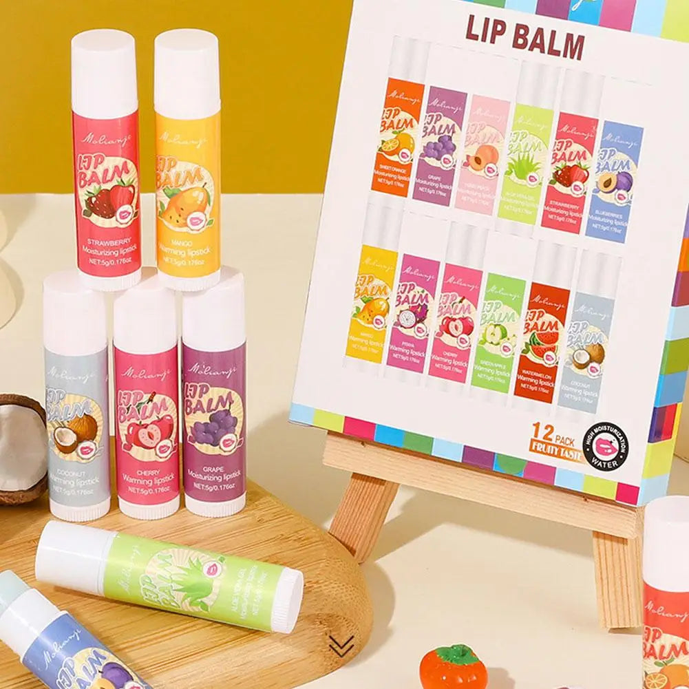 12pcs Moisturizing Lipstick Set, Hydrating Lip Care Suitable For All Skin Types, Fruit Lipstick Lip Balm Set