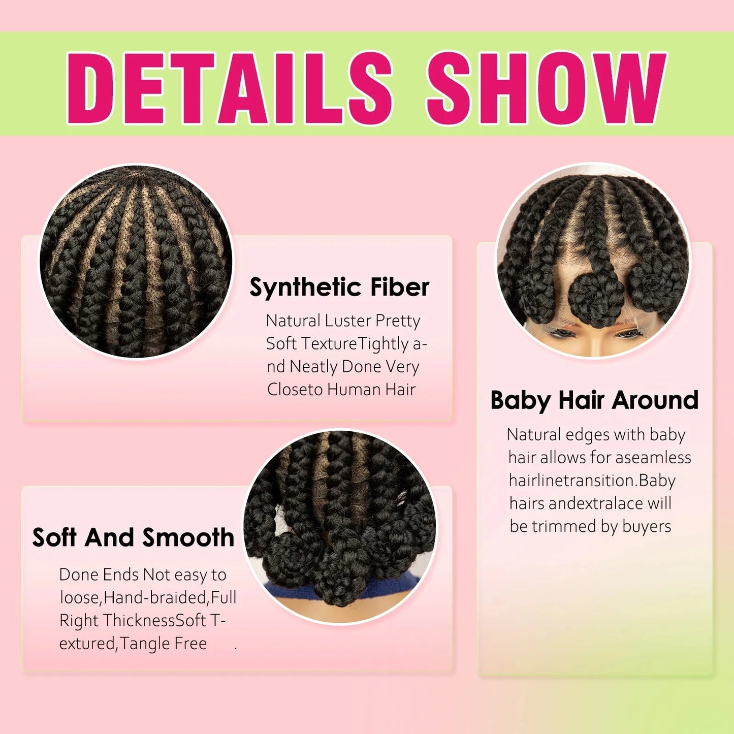 Natural Color Bantu Knot Braided Wig | Cornrow Braids | Full Lace | Heat Resistant Synthetic Wig | African Women