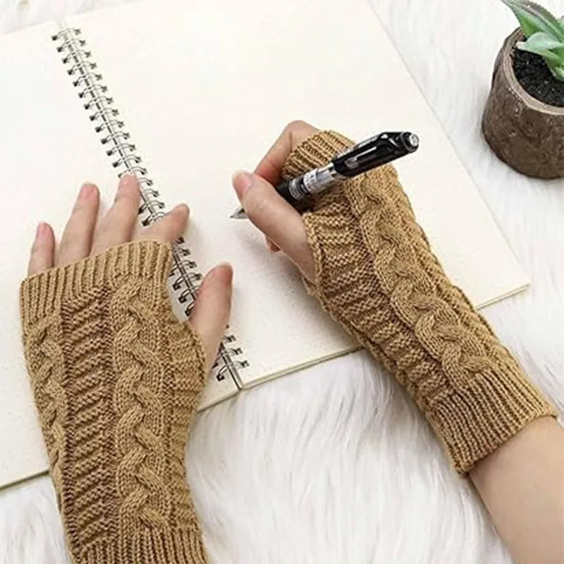 Women Stylish Hand Warmer Winter Gloves Arm Crochet Knitting Faux Wool Mitten Warm Fingerless Glove Twist Pattern Women Gloves