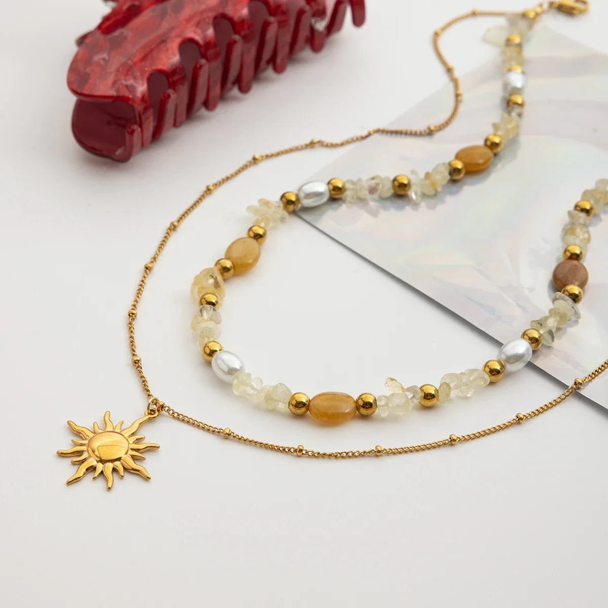 Zora Y2K Trendy 18K Gold Color Plated Sun Cross Fish Moon Pendant Multi Layer Necklace Waterproof Stainless Steel Women Jewelry
