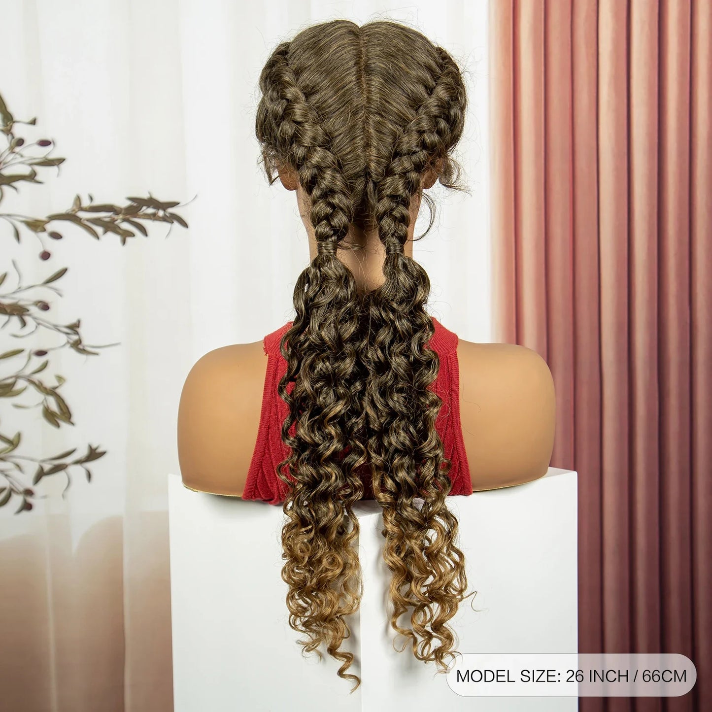 Curly Cornrow Twist Braids Wig | 13x1 T Part Lace | Water Wave | Black Women