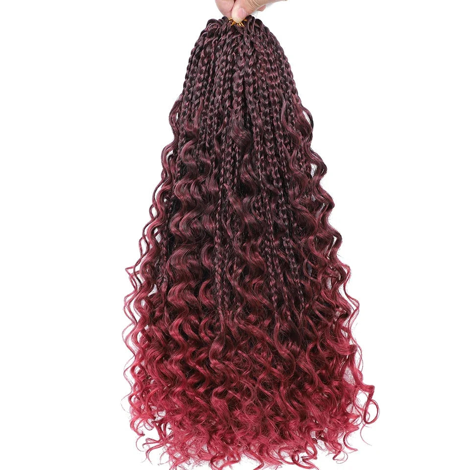 Ombre Goddess Box Braids Crochet Hair with Curly Ends | 14 Inch | 1-6 Packs