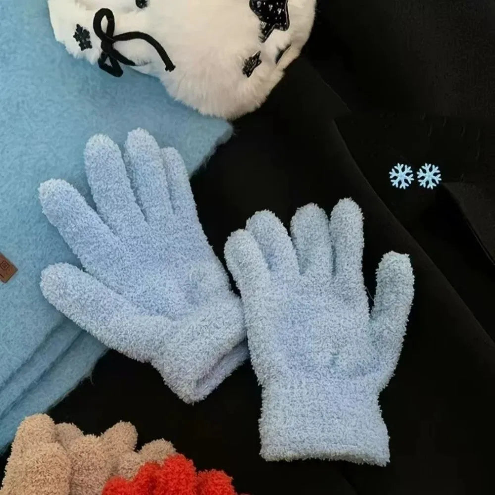 Fashion Thickened Furry Gloves Cold-proof Warm Winter Gloves Windproof Breathable Five Finger Gloves Winter