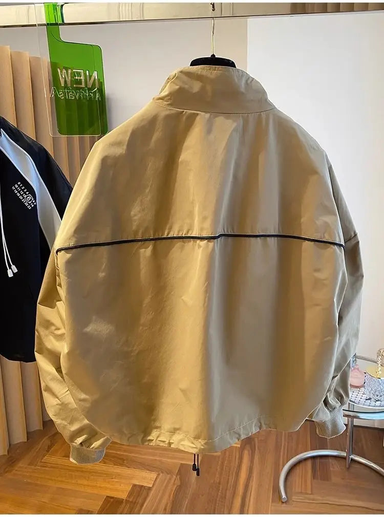 Zipper Design Niche Loose Casual Stand Collar Windbreaker Jacket Spring and Autumn Short Jacket Jacket Top