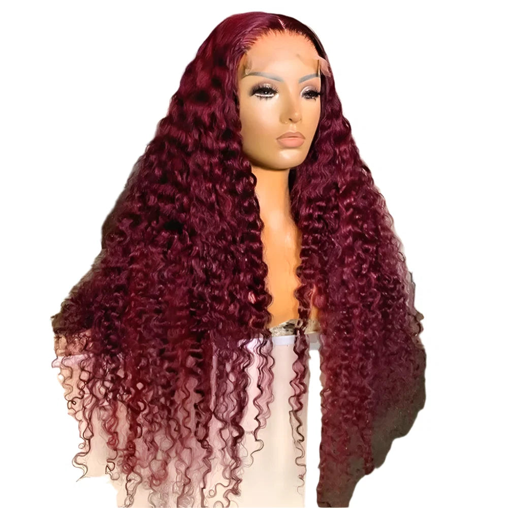 30 Inch Burgundy 99J Curly Human Hair Wig | 13x6 Lace Frontal | 200% Density