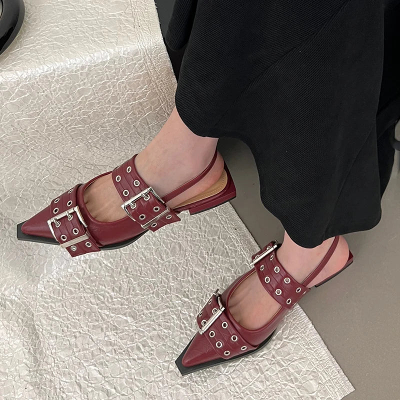 Women Flat With Shoes 2026 Designer Luxury Buckle Fashion Ladies Flats Shoes Slingback Pointed Toe Casual Female Sandals Mules
