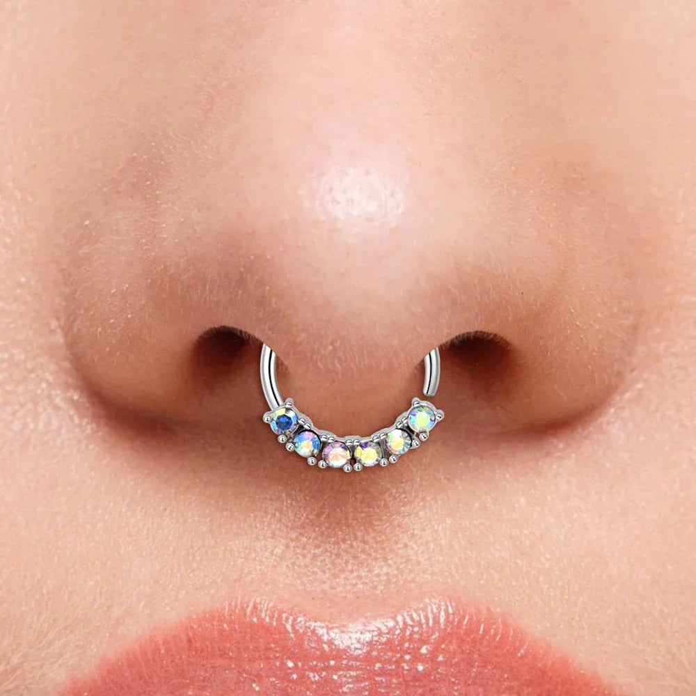 1pc Stainless Steel Nose Septum Clicker 20G 16G Flower Cubic Zirconia Decorated Piercing Nose Ring, Suitable For Daily Wear
