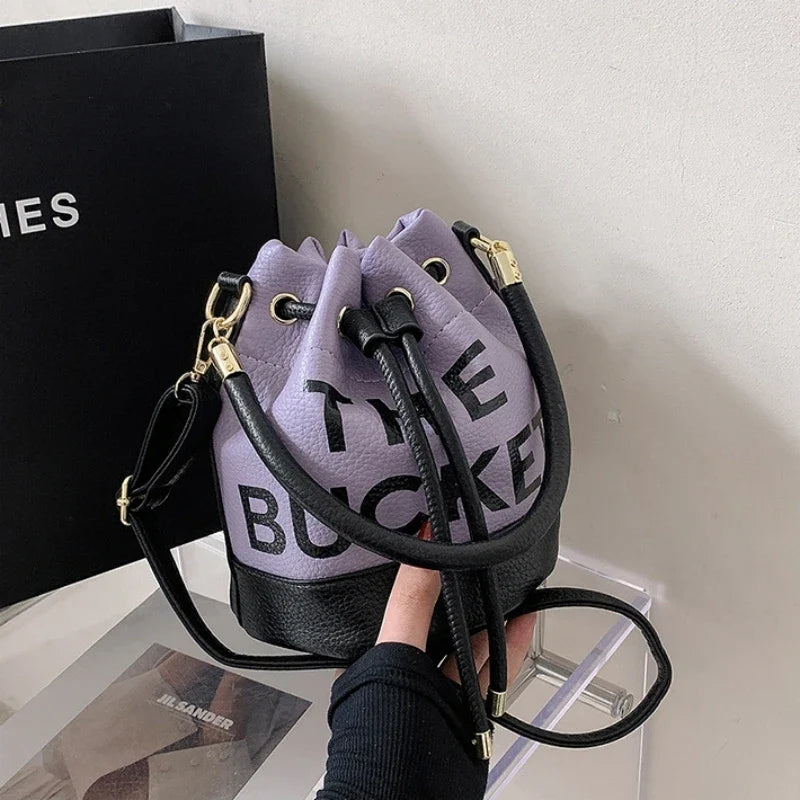 Women's Bucket Bag | PU Drawstring Shoulder and Crossbody Handbag