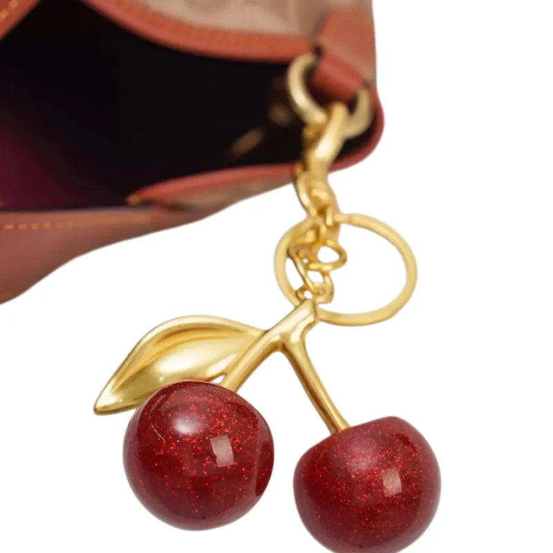 Fashion Cherry Charm Pendant Keychain Red Crystal Fruit Style Cute Bag Decor Accessory Sweet Present for Girls & Women