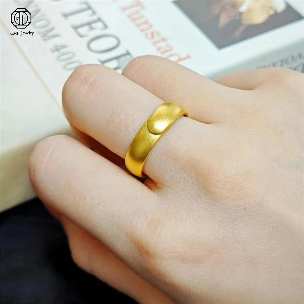 Sand Gold Adjustable Ring Matte Wide Band Openable Fade Resistant Unisex Couple Jewelry Solid Minimalist Gift