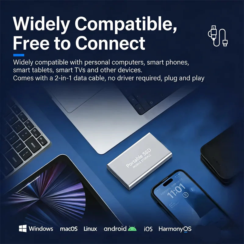Reliable Slim Storage Device Portable External SSD 1TB 4TB 16TB 128TB High Speed for Notebook Laptop Computer
