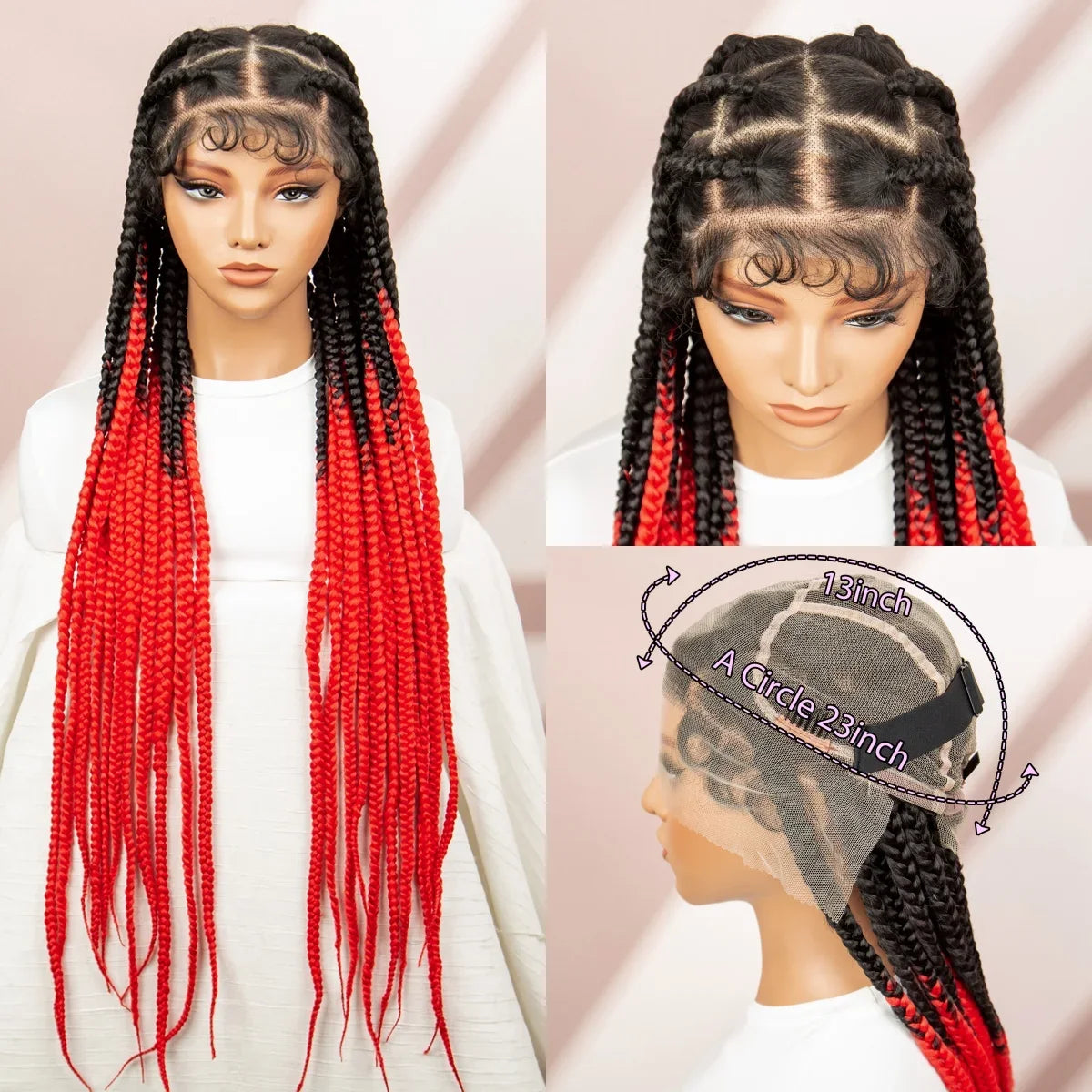 36" Orange Knotless Box Braids Wig | Transparent Full Lace | Baby Hair