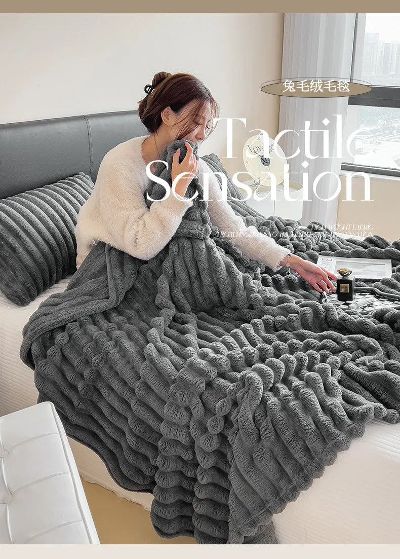 2025 autumn and winter new solid color imitation rabbit fur blanket thickened blanket drawn milk fleece blanket,  no pillowcase