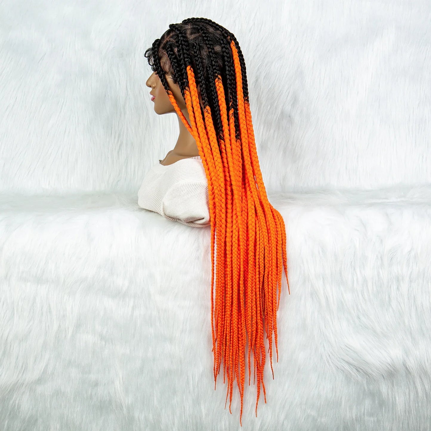 Colorful Knotless Box Braids Wig | Full Lace Cornrows | Large Braids