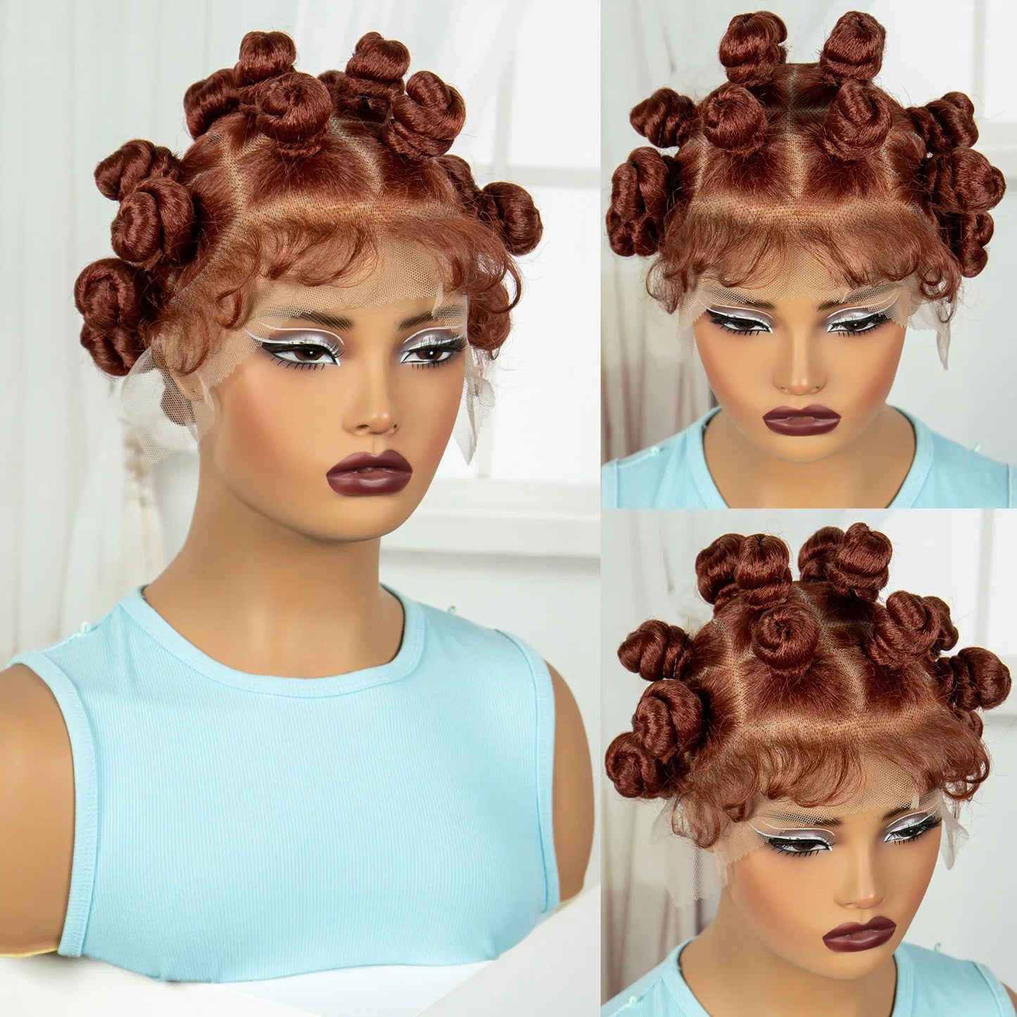 Ginger Full Lace Handmade Bantu & Dreadlock Braided Wig with Baby Hair | Synthetic Braided Wig for Black Women