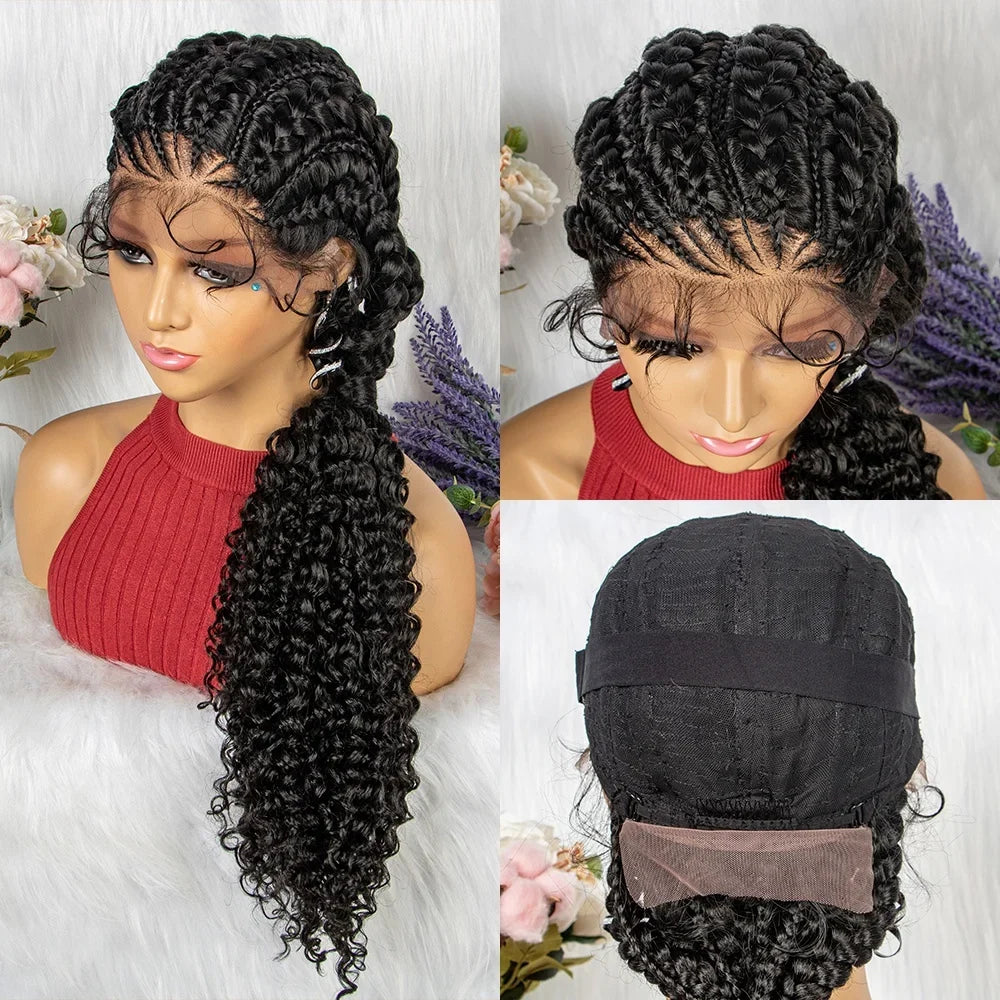 28" Blonde Knotless Cornrow Braids Wig with Curly Ends | Lace Frontal | Baby Hair