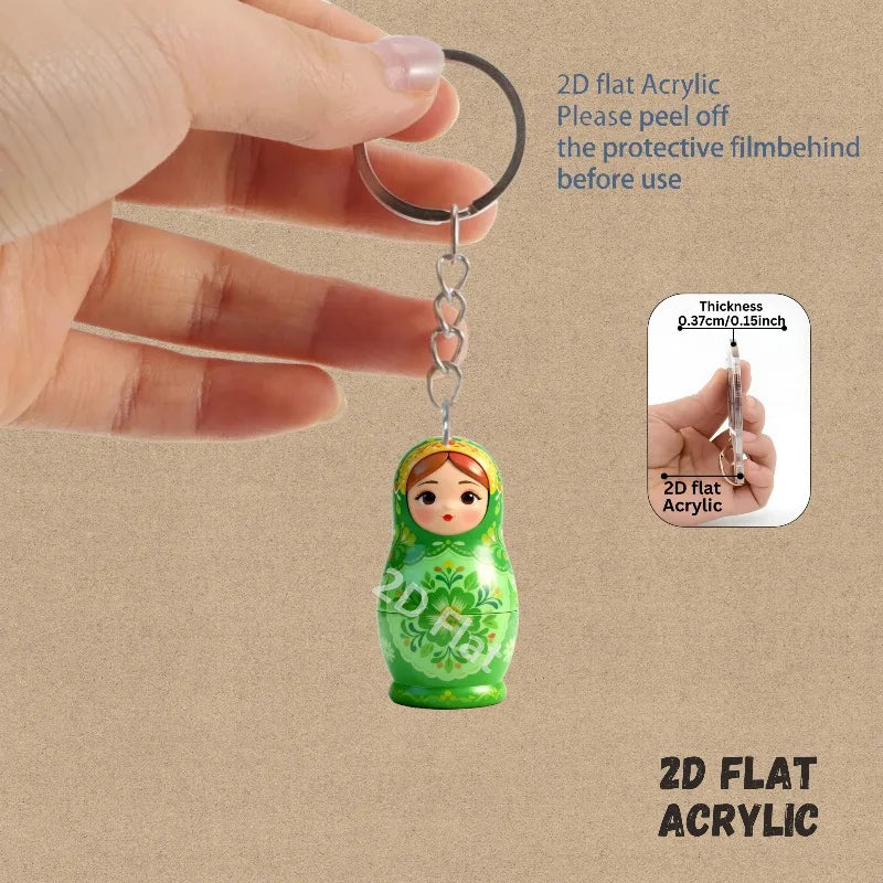 Kawaii Matryoshka Dolls Keychains 2D Acrylic Pendants Festive Decor Holiday Ornament Fun Party Favors Backpack Accessories Gifts