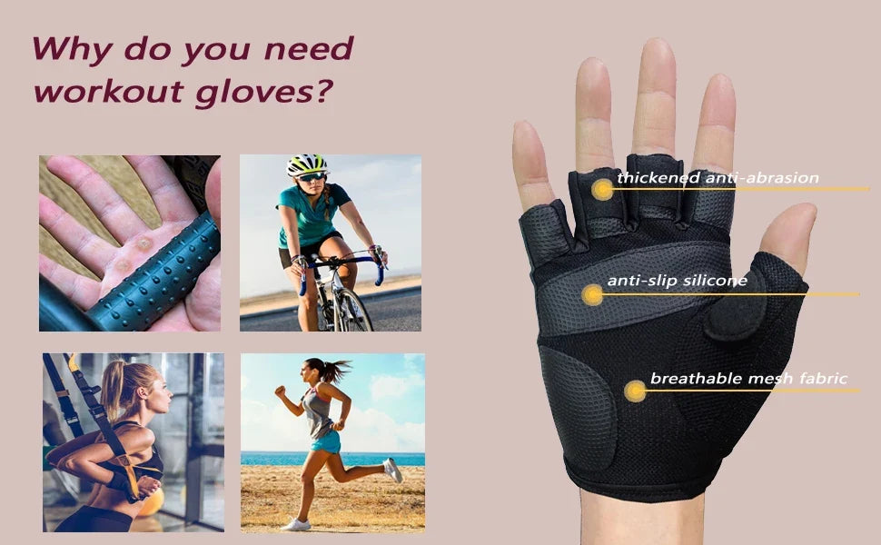 1Pair Breathable Cycling Gloves Workout Gym Gloves for Men Women Weight Lifting Fingerless Gloves Training Exercise Fitness