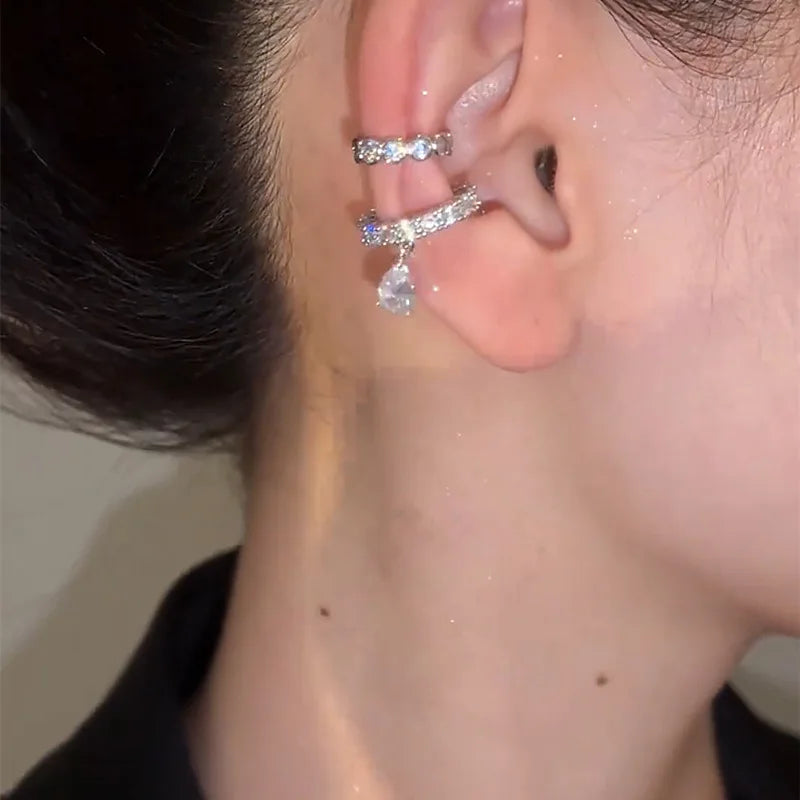 Silver Color Zirconia Pearl Clip On Earrings for Women Geometric Ear Cuff Without Piercing Girl Jewelry Gifts