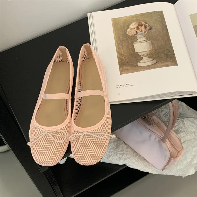 2025 New Luxury Spring/Summer Women Mesh Hollow Elastic Band Flat Bottom Non slip Casual Shoes Flat Bottom Shoes