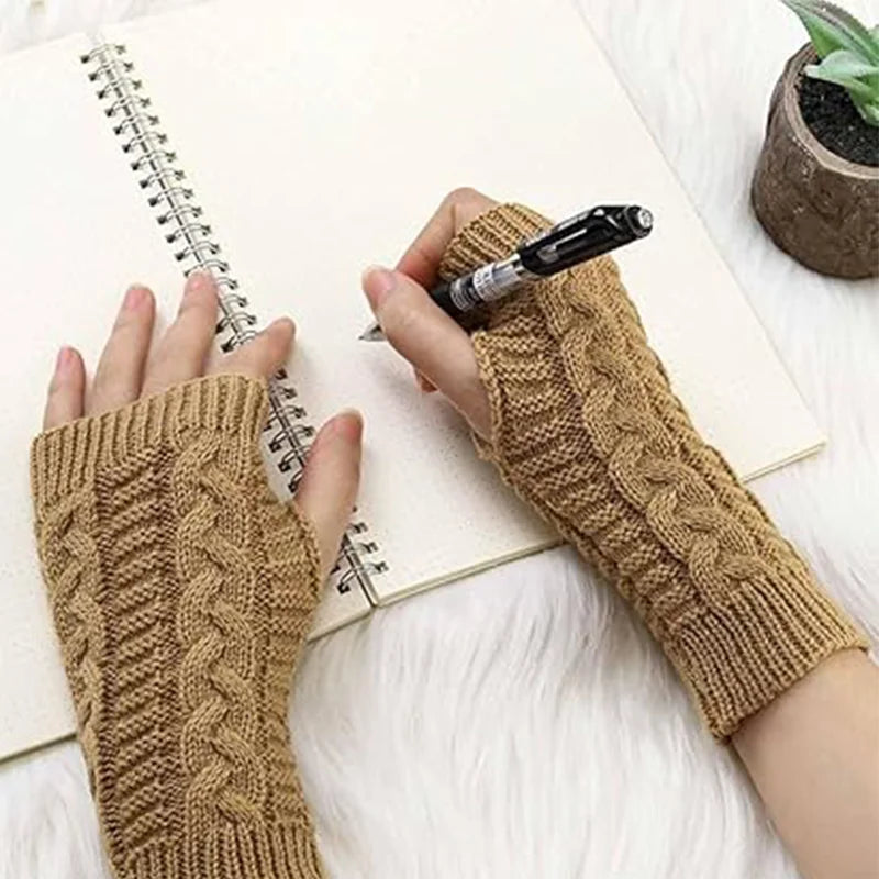 Women Stylish Hand Warmer Winter Gloves Arm Crochet Knitting Faux Wool Mitten Warm Fingerless Glove Twist Pattern Women Gloves