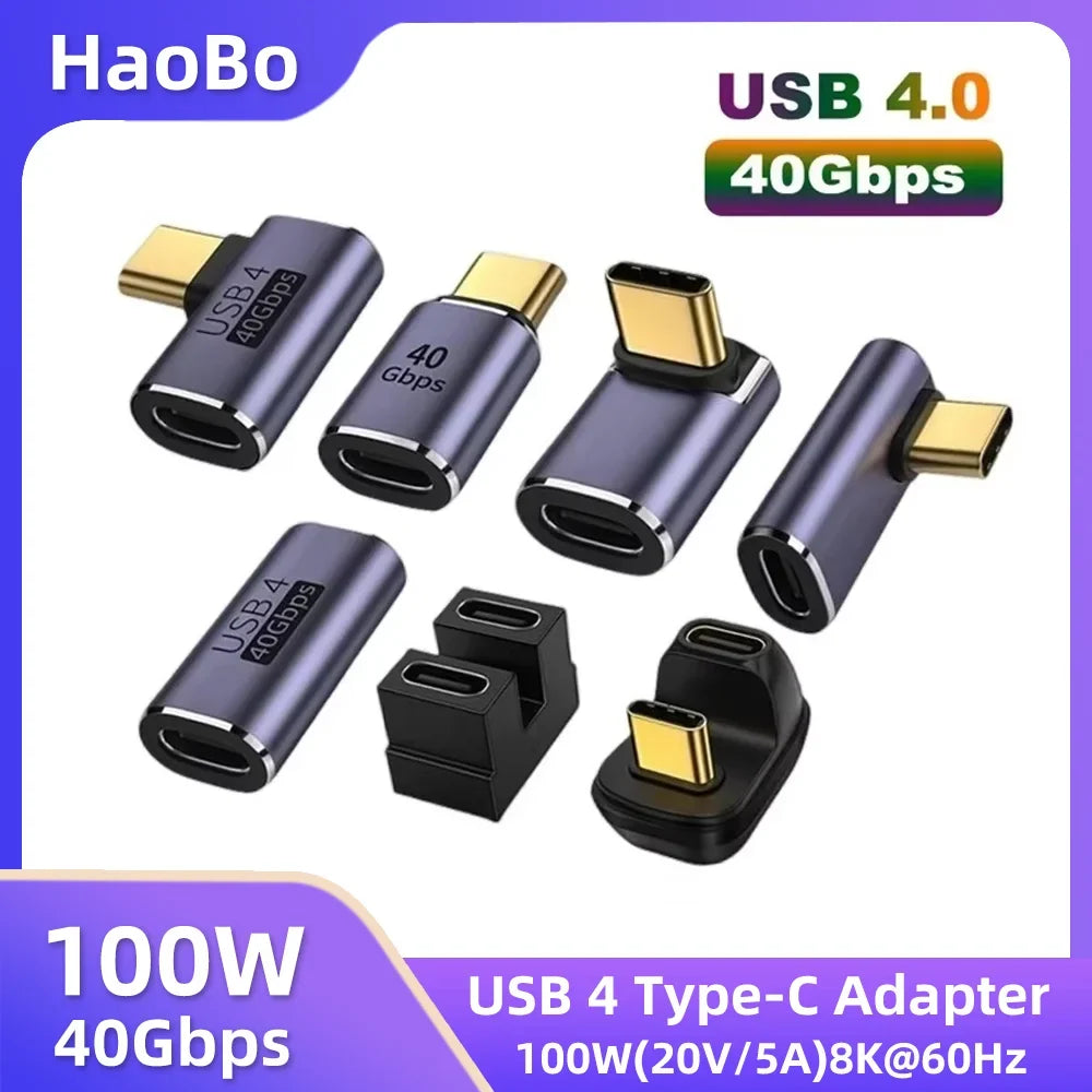USB4.0 40Gbps OTG Type C 90 Degree Adapter 100W 5A USB C to Type C Fast Charging Converter USB C Data Adapter For Macbook 8K60HZ