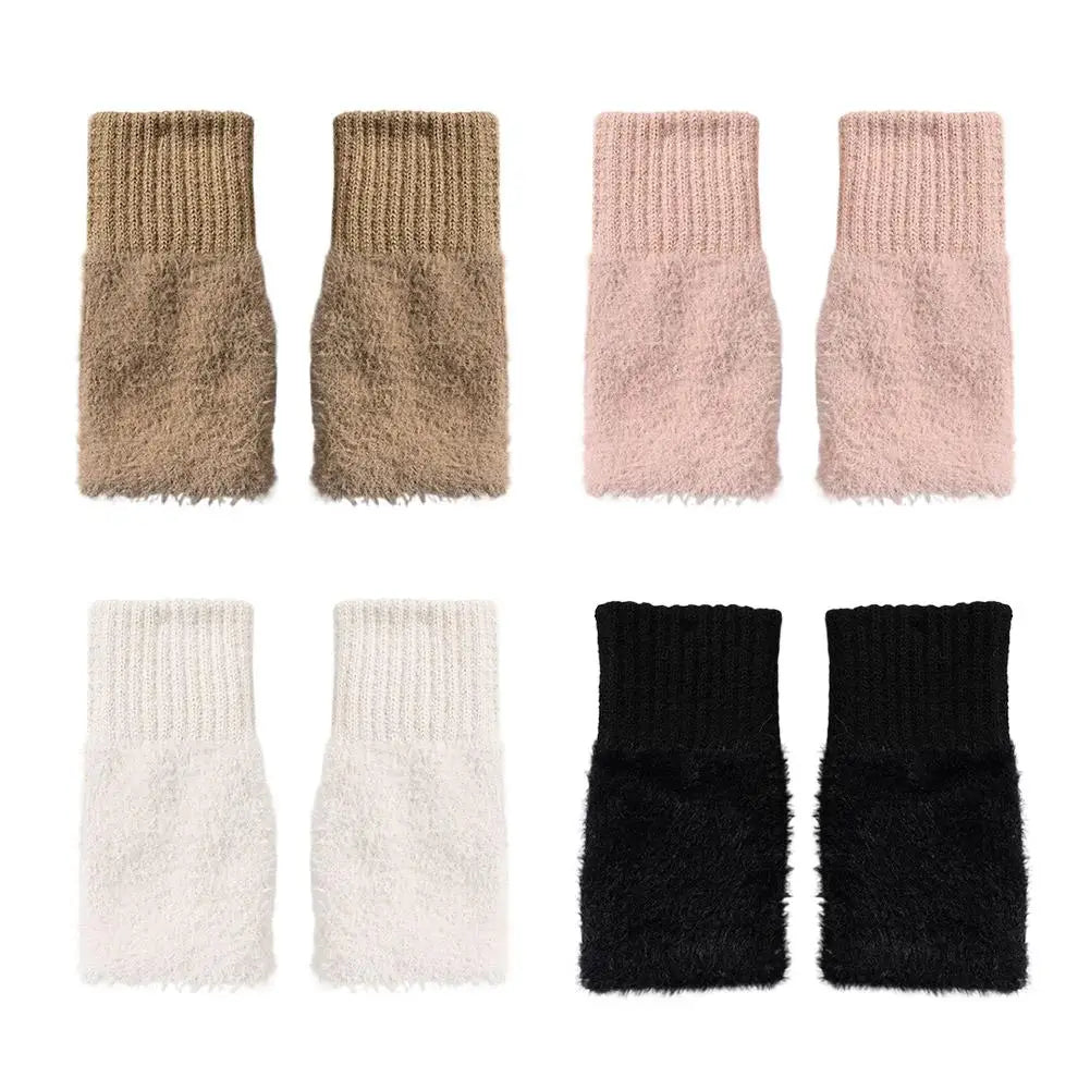 Half-finger Plush Winter Gloves Touch Screen Cold-proof  Warm Fingerless Knitted Wrist Guard Student Office Writing Work Outdoor