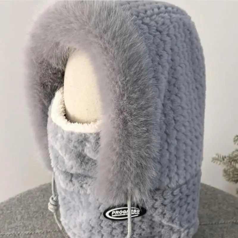 Simple Solid Color Cycling Windproof Cap Thickened Neck Warmer Ear Protection Hat Keep Warm Windproof Winter Hat Scarf Set