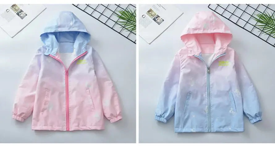 Korean Fashion Jacket For Girls Teenager Casual Gradient Hooded Coat Boys Blazer Spring Autumn Windproof Sweet Coats Windbreaker