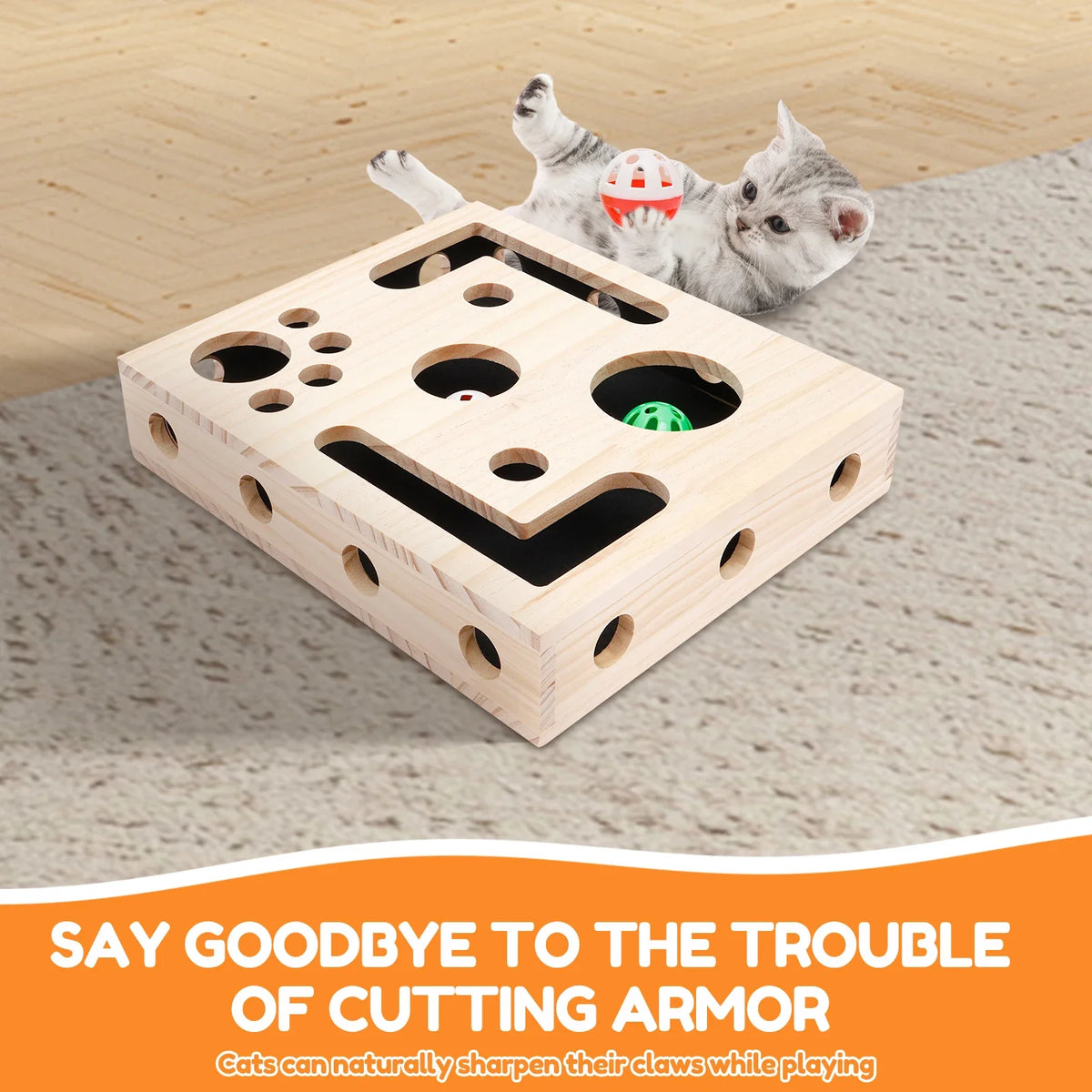 Cat Nail File Box Toy with Bell Ball and Sandpaper Inside Cat Scratch Puzzle Play Nail Care Interactive Pet Toy Stress Free