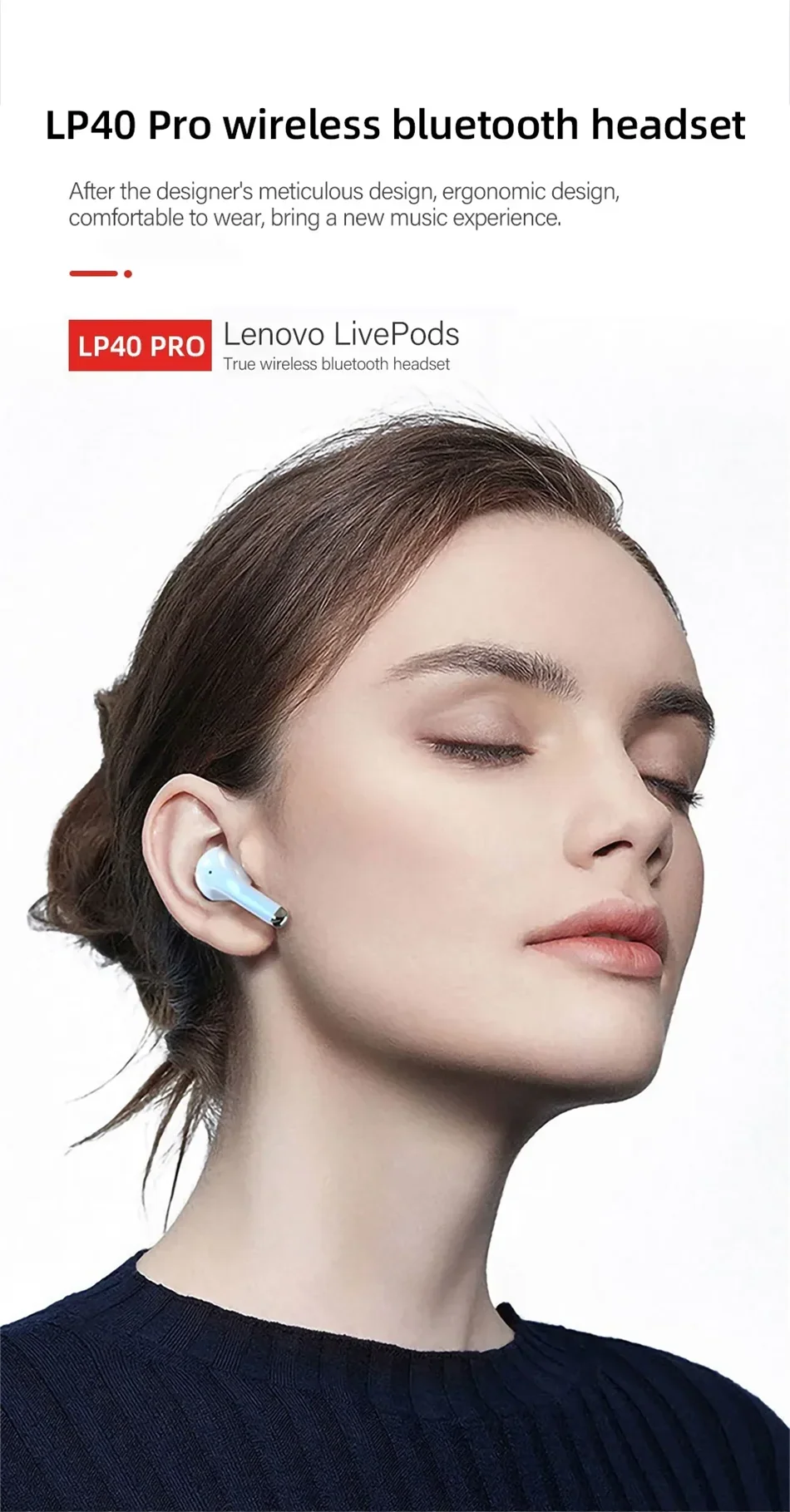 Lenovo LP40 Pro TWS Bluetooth 5.4 Wireless Headphones HiFi Stereo Earphones Gaming Sports Touch Control HD Call With Mic Earbuds