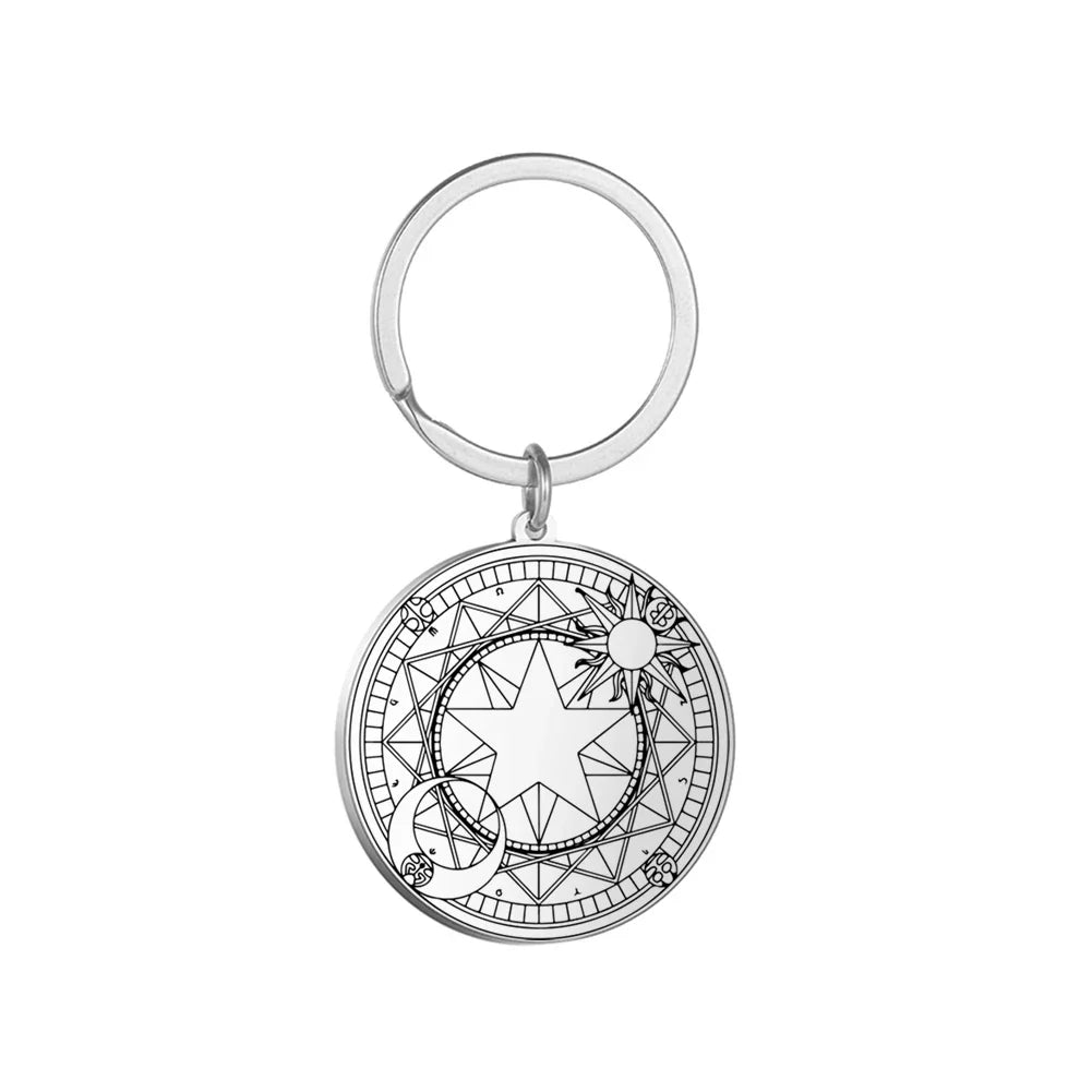 Dawapara Protection Secret Seal of Solomon Pendant Keychain Witchcraft Hexagram Wealth Fortune Amulet Stainless Steel Jewelry