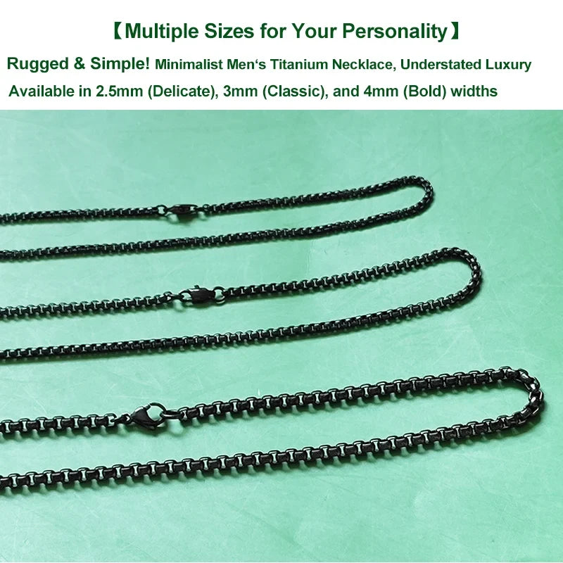 Pure Titanium Black Round Box Link Chain Necklace - 2.5/3/4mm Fashionable Gift Accessory