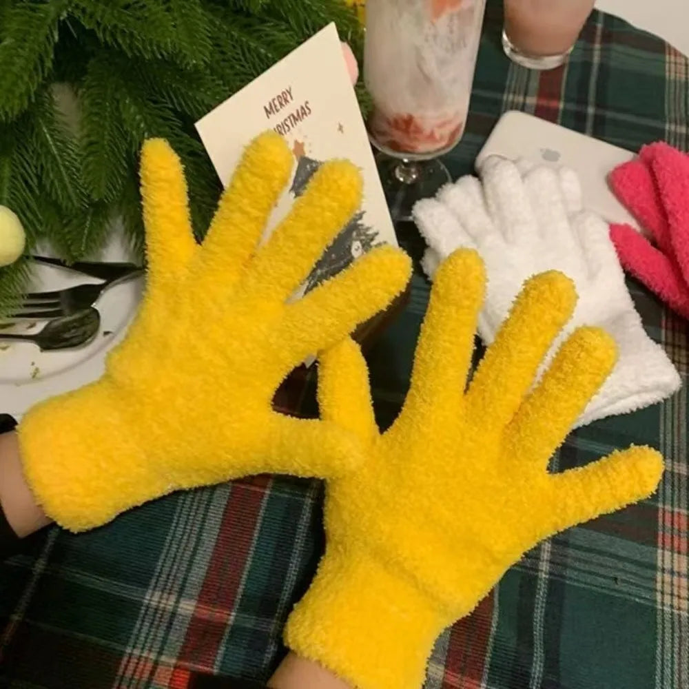 Fashion Thickened Furry Gloves Cold-proof Warm Winter Gloves Windproof Breathable Five Finger Gloves Winter