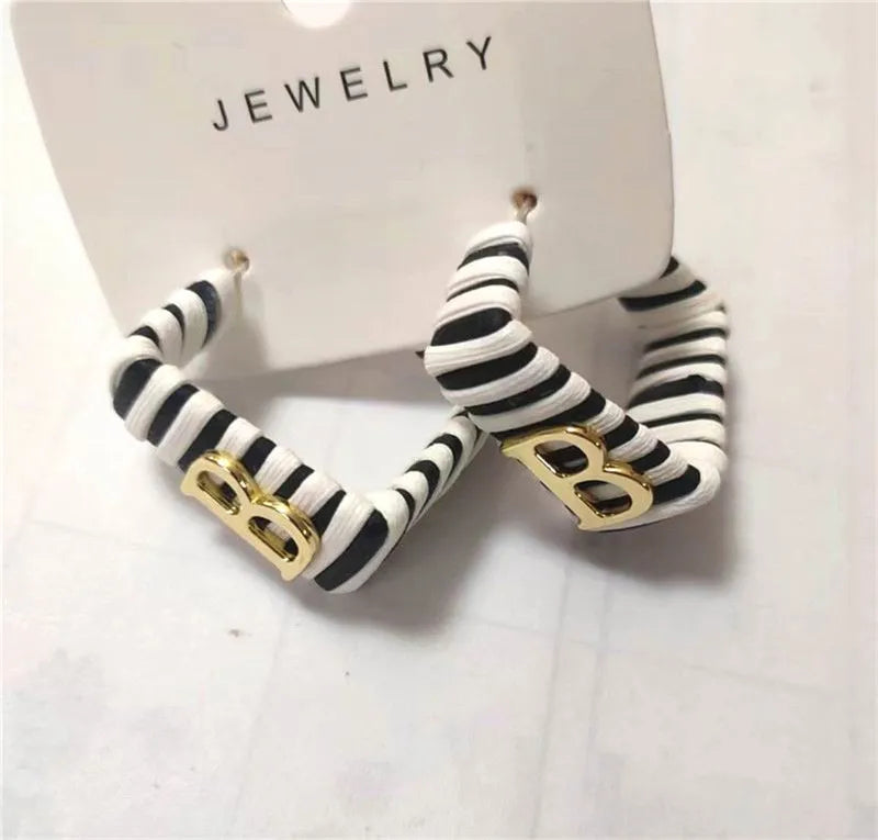 28 Colors Zebra Pu Leather Square Hoop Earrings For Women Fashion Jewelry Letter Alphabet Geometric Stripe Pendientes Mujer