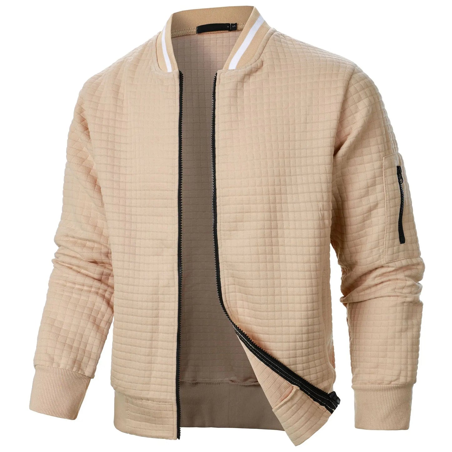2024 Hot Selling Men's Four Seasons Waffle Full Zipper Top Men's Slim Fit Versatile Sweatshirt Men's Casual Cardigan Sweatshirt