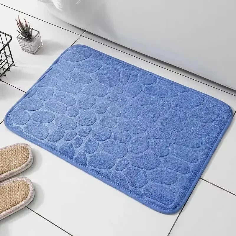 1PC Memory Foam Velvet Carpet Embossed Non-Slip Mat for Bathroom Living Room Cobblestone Floor Home Decorative Rug