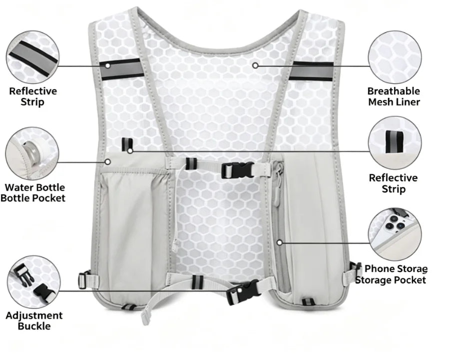 Reflective Lightweight Running Vest for Biking & Sports with Hydration Chest Pack Phone Storage Pocket Outdoor Gear