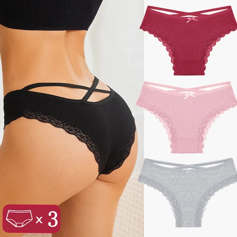3-Piece Women's Cotton Seamless Panties – Low Rise, Hollow Design