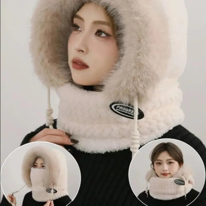 Simple Solid Color Cycling Windproof Cap Thickened Neck Warmer Ear Protection Hat Keep Warm Windproof Winter Hat Scarf Set