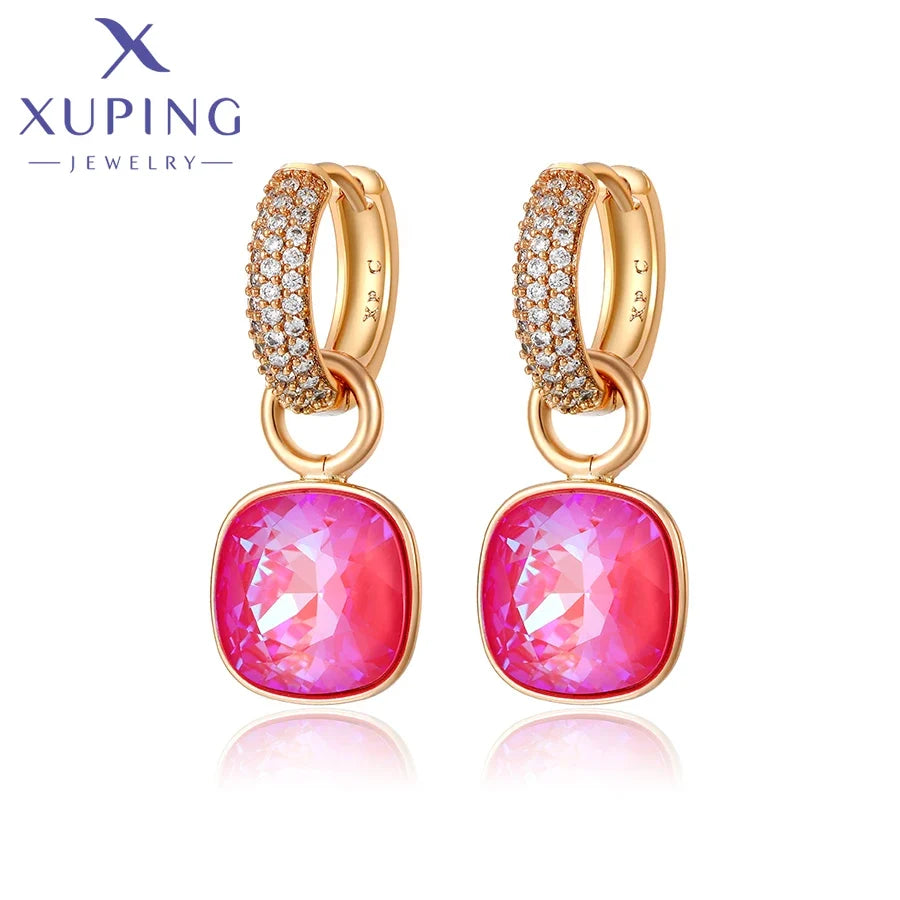 Xuping Jewelry Charm Square Shaped Luxury Exquisite Gold Color Plated Crystal Earring for Women Gift A00606258