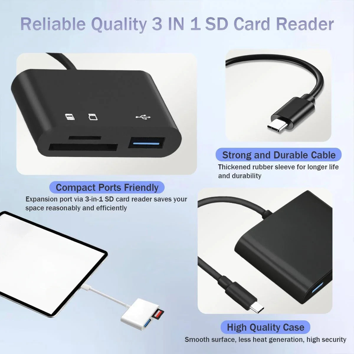 USB C SD Card Reader for iPhone 15-17 iPad Mac pro Air with USB a Port Micro SD Memory Card Adapter Camera Card Reader