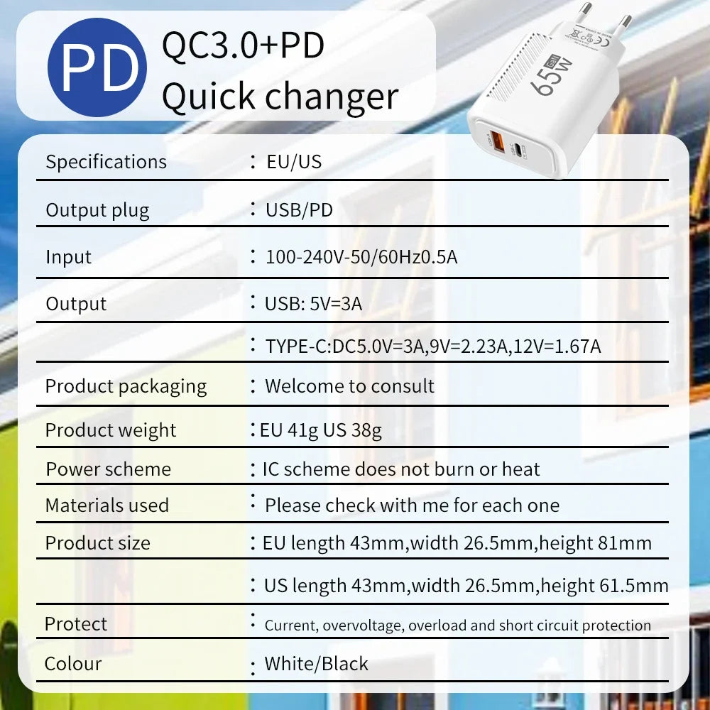 USB Fast Charger Type C Wall Charger Adapter PD Quick Charger 3.0 C Port Charger For Universal USB Charging Adapter