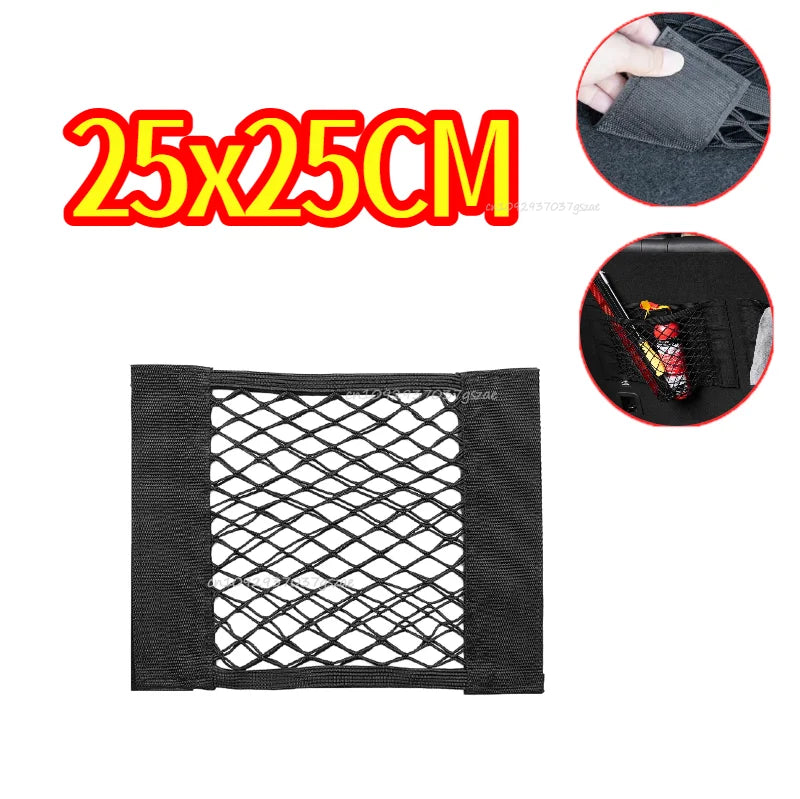 Car Storage Net Stretchable Mesh Pocket Net Magic Elastic Sticker Universal Rear Mesh Trunk Seat Bag Pocket Cage Auto Organizer
