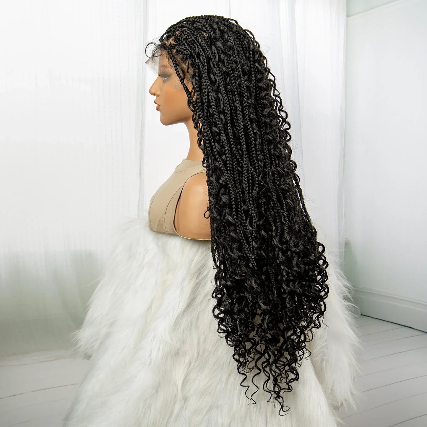 32" Boho Knotless Braided Wig | Bohemian Box Braids | Lace Front Wig with Baby Hair | Synthetic Hair