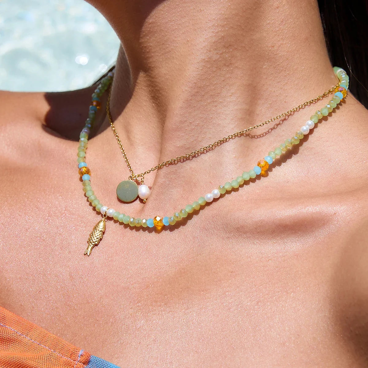 Zora Y2K Trendy 18K Gold Color Plated Sun Cross Fish Moon Pendant Multi Layer Necklace Waterproof Stainless Steel Women Jewelry
